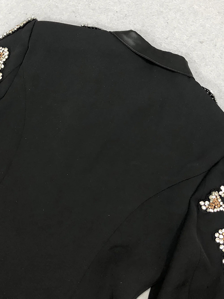 TWOTWINSTYLE Solid Deep V-neck Patchwork Diamonds Jacket