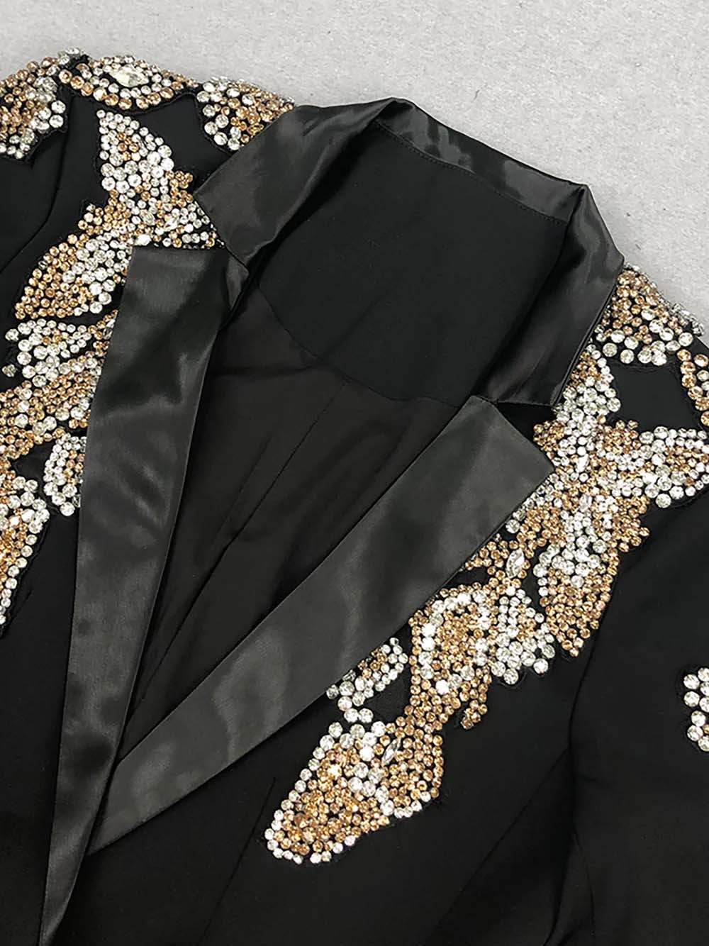 TWOTWINSTYLE Solid Deep V-neck Patchwork Diamonds Jacket