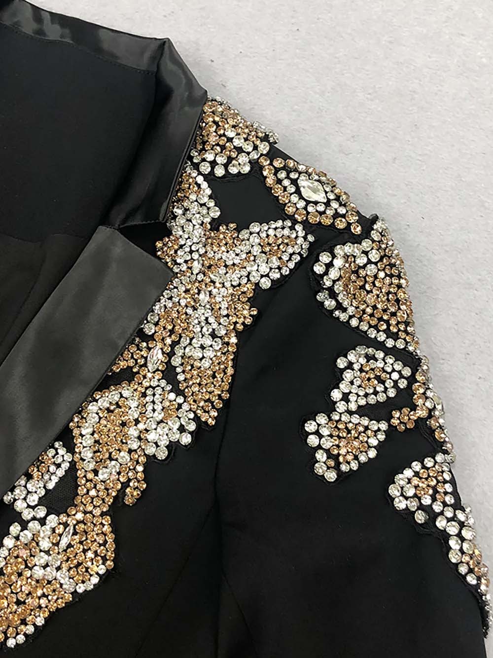 TWOTWINSTYLE Solid Deep V-neck Patchwork Diamonds Jacket