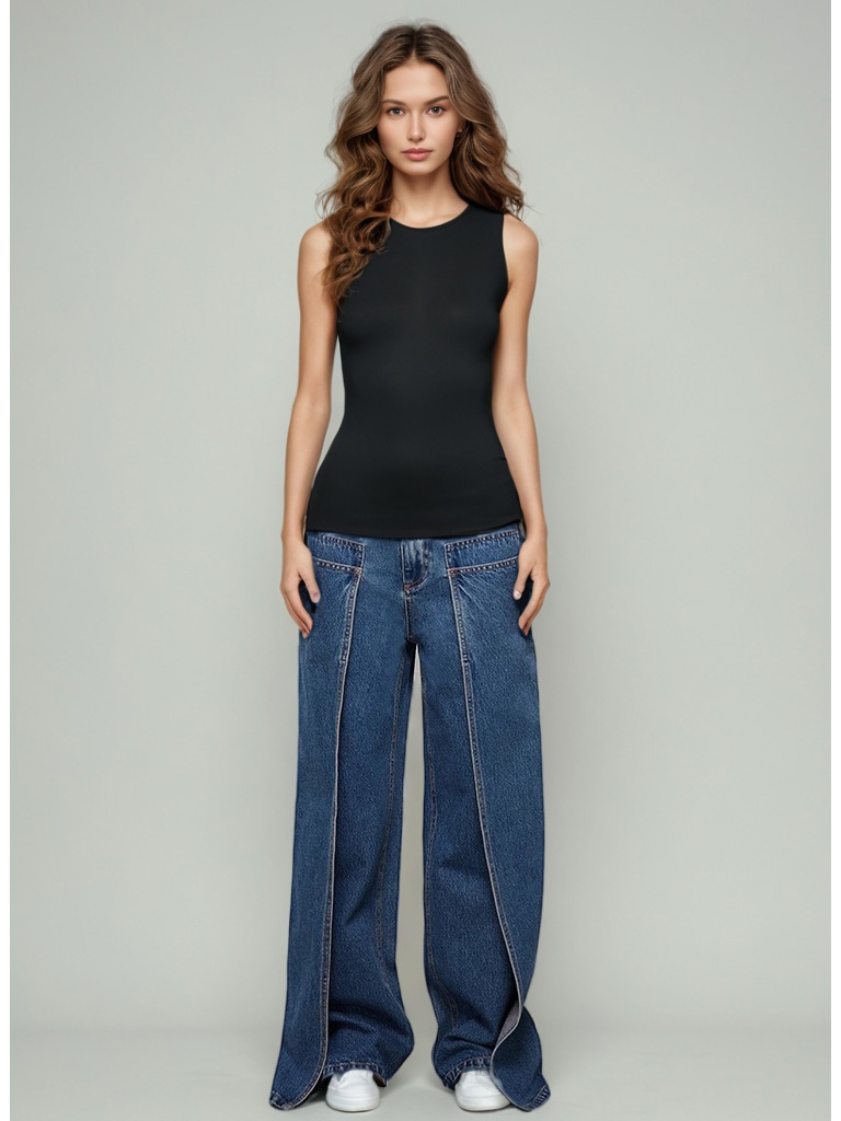 Teotwin Style TWOTWINSTYLE Solid Chic Denim Pants