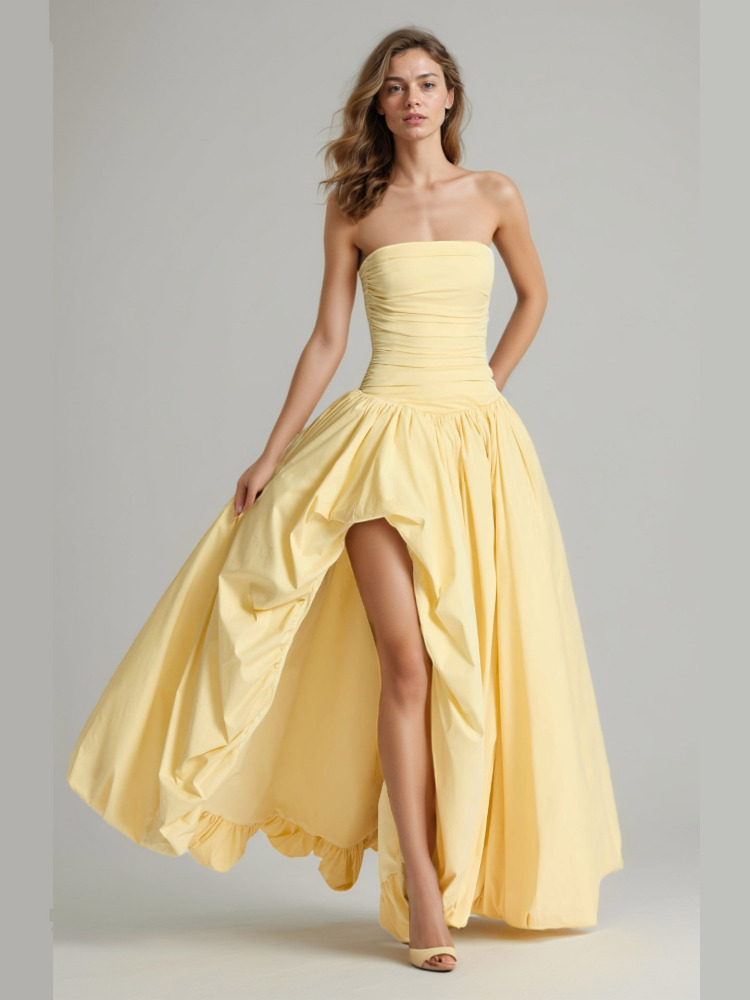 TWOTWINSTYLE Solid Off Shoulder Side Split Long Dress