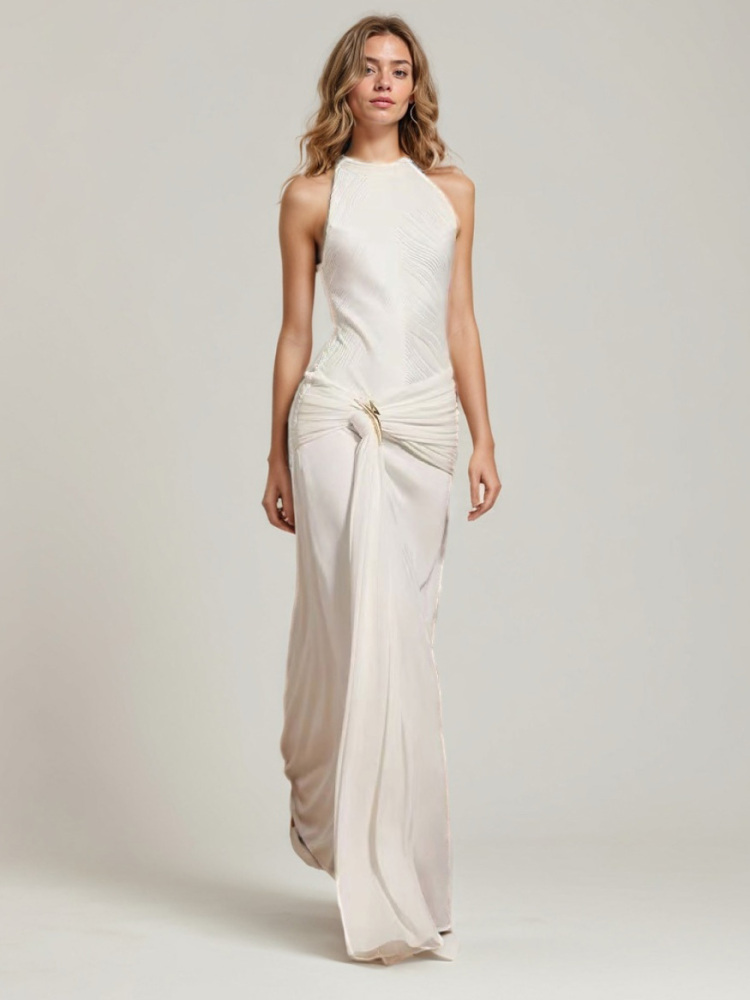 TWOTWINSTYLE Sleeveless Solid Elegant Long Dress