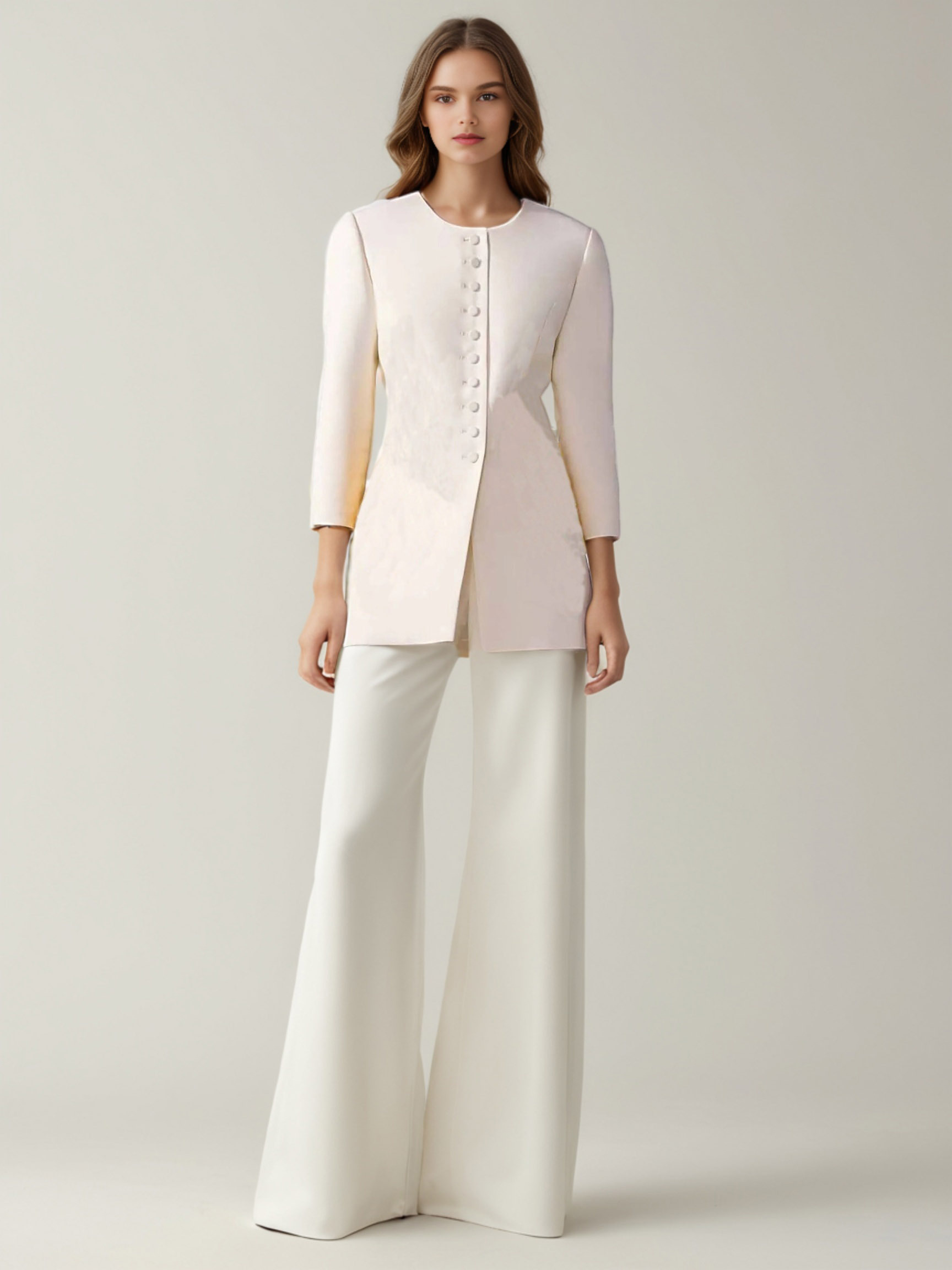 TWOTWINSTYLE Solid Patchwork Buttons Round Neck Jacket