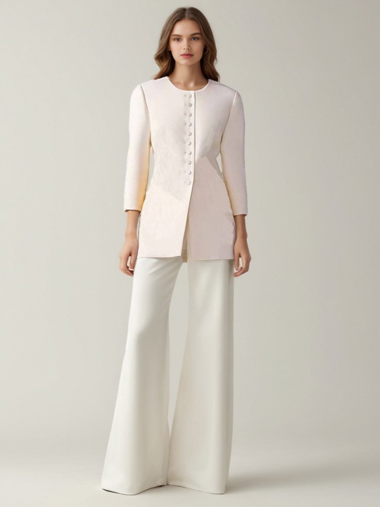 TWOTWINSTYLE Solid Patchwork Buttons Round Neck Jacket