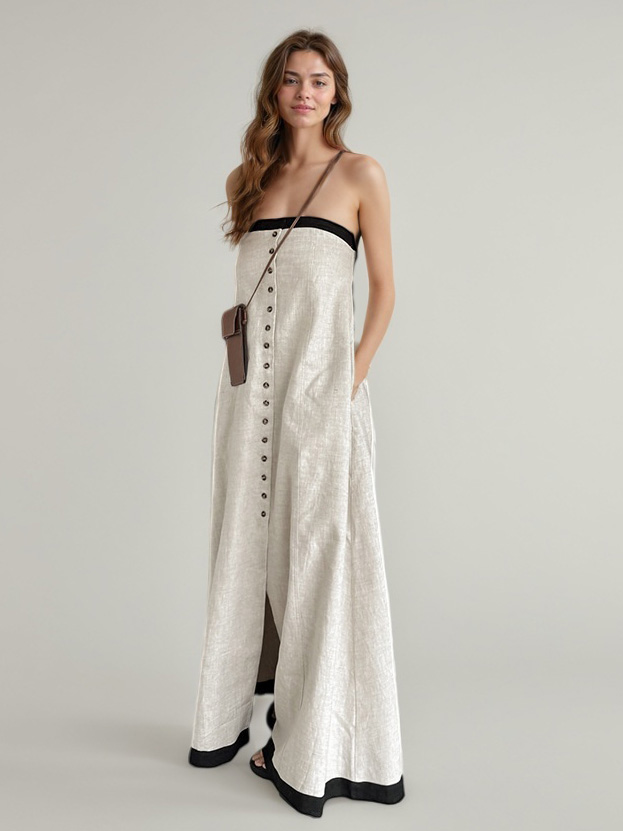 Teotwin Style TWOTWINSTYLE Hit Color Off Shoulder Long Dress