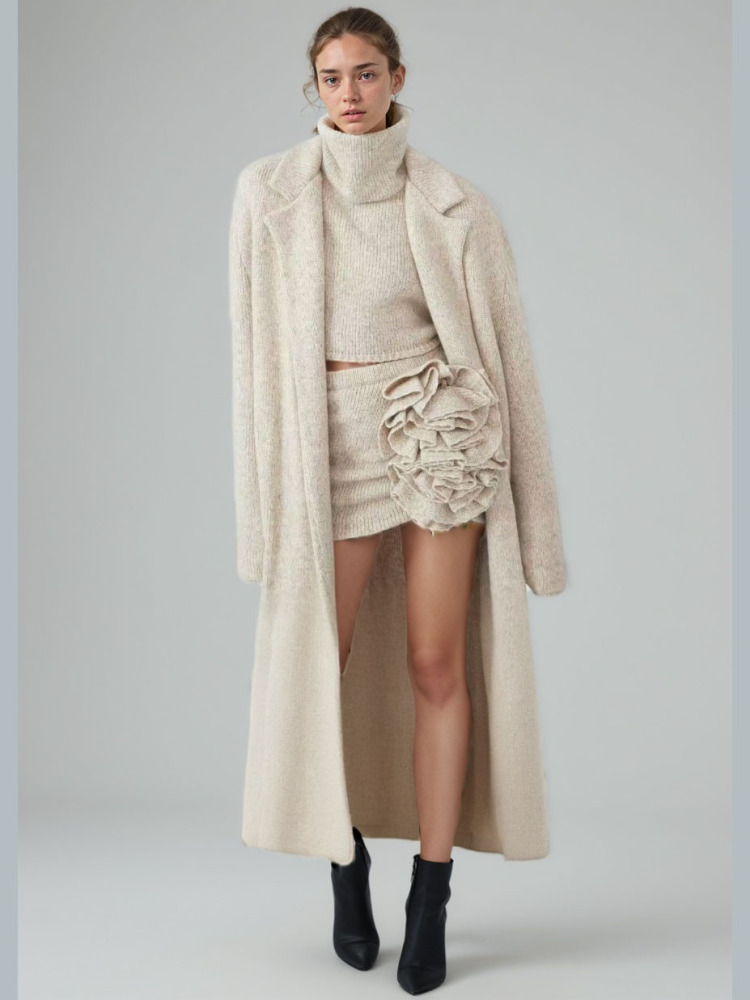 TWOTWINSTYLE Knitting Solid Elegant Stand Collar Three Piece Set