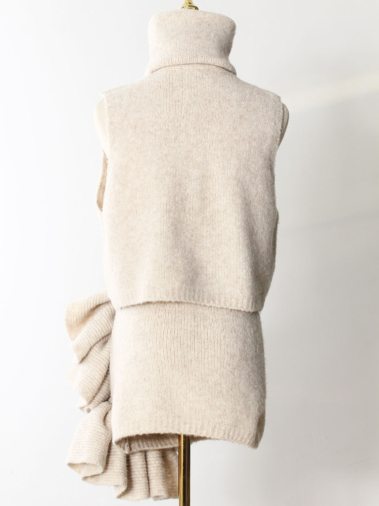 TWOTWINSTYLE Knitting Solid Elegant Stand Collar Three Piece Set