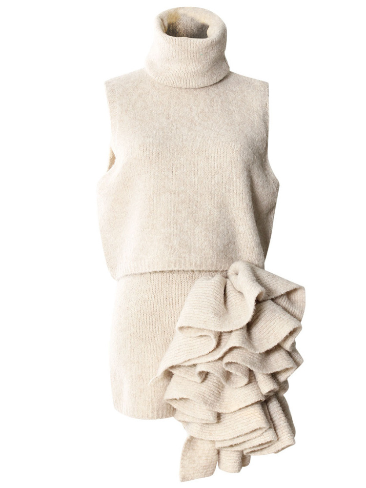 TWOTWINSTYLE Knitting Solid Elegant Stand Collar Three Piece Set