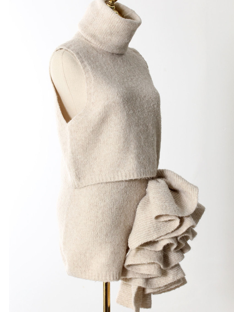 TWOTWINSTYLE Knitting Solid Elegant Stand Collar Three Piece Set