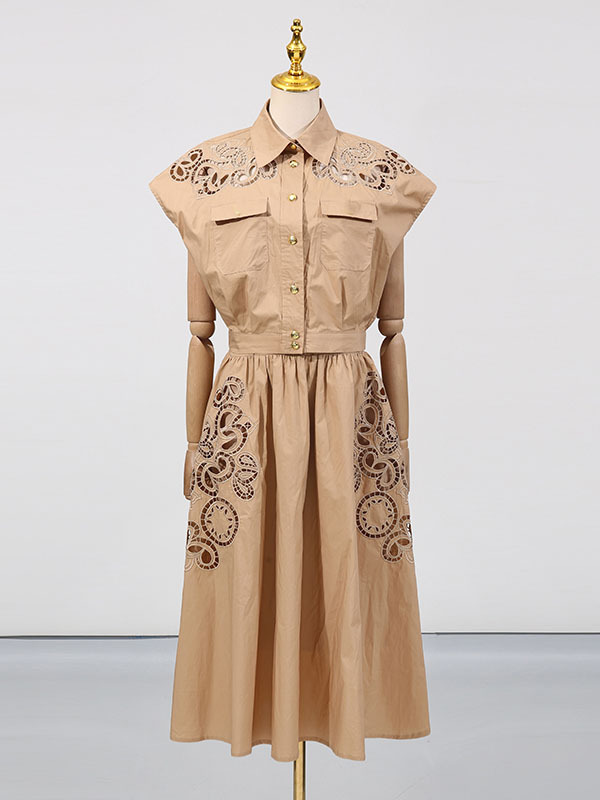 TWOTWINSTYLE Solid Elegant Hollow Out Two Piece Set