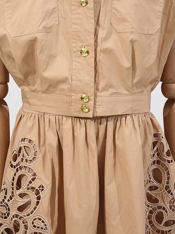 TWOTWINSTYLE Solid Elegant Hollow Out Two Piece Set