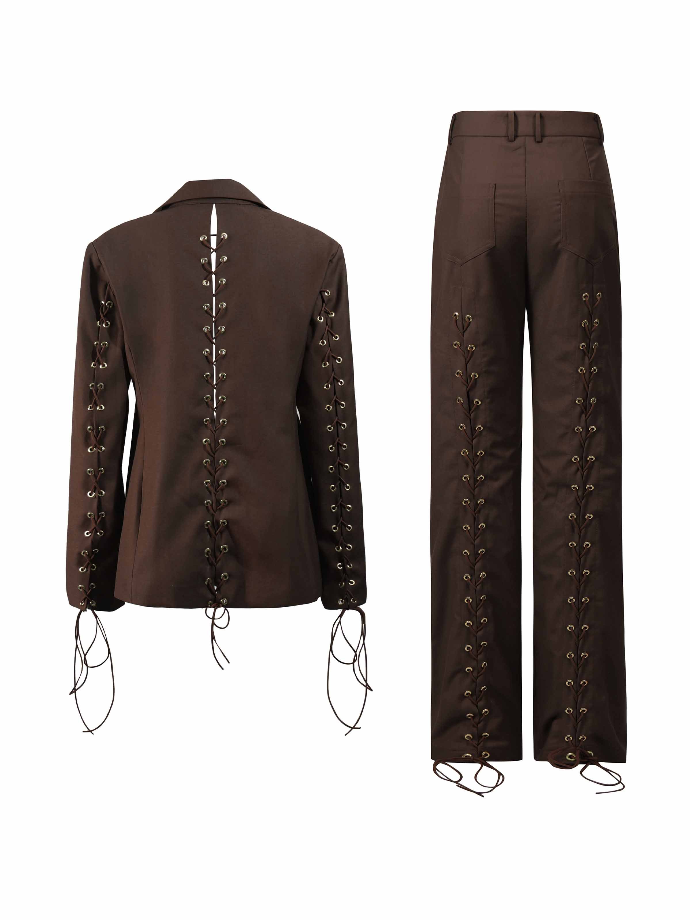 TWOTWINSTYLE Solid Chic Patchwork Lace Up Suit Two Piece Set