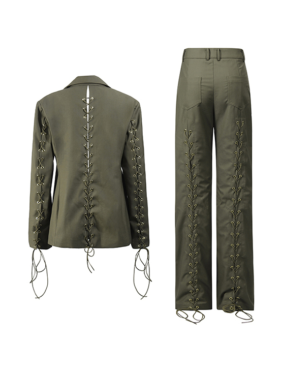 TWOTWINSTYLE Solid Chic Patchwork Lace Up Suit Two Piece Set