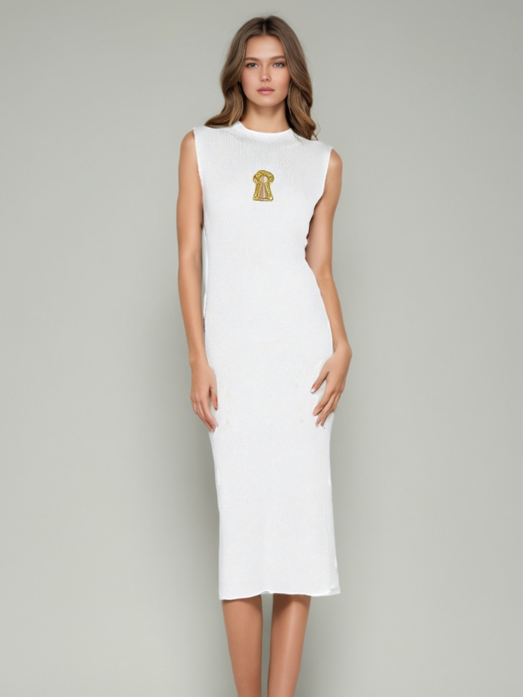 TWOTWINSTYLE Solid Sleeveless Hollow Out Knitting Long Dress