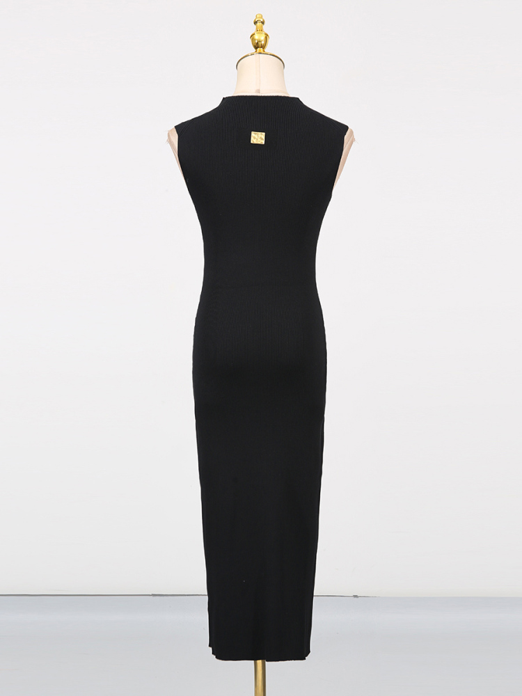 TWOTWINSTYLE Solid Sleeveless Hollow Out Knitting Long Dress