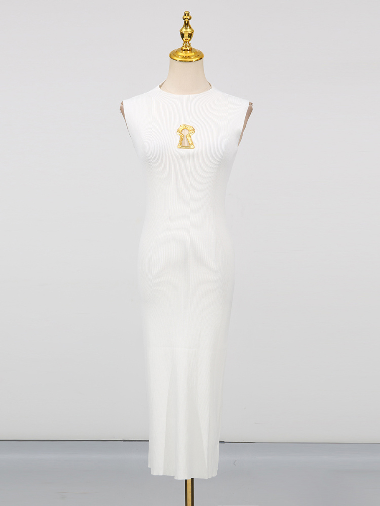 TWOTWINSTYLE Solid Sleeveless Hollow Out Knitting Long Dress