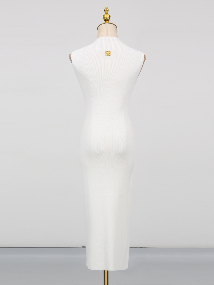 TWOTWINSTYLE Solid Sleeveless Hollow Out Knitting Long Dress