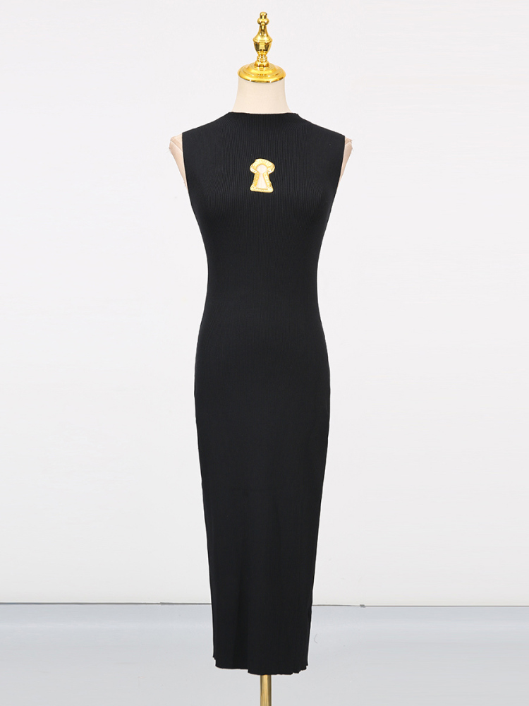 TWOTWINSTYLE Solid Sleeveless Hollow Out Knitting Long Dress