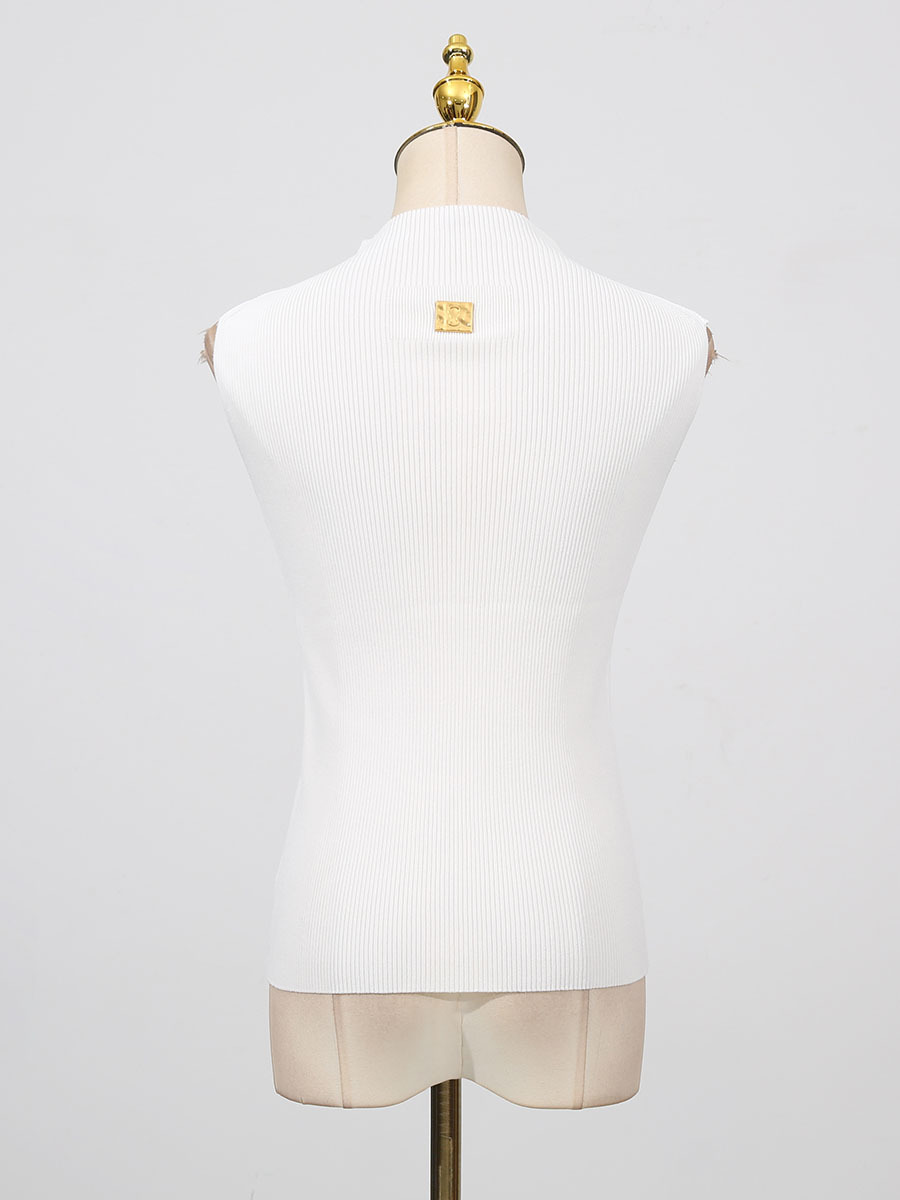 TWOTWINSTYLE Solid Sleeveless Hollow Out Knitting T-shirts