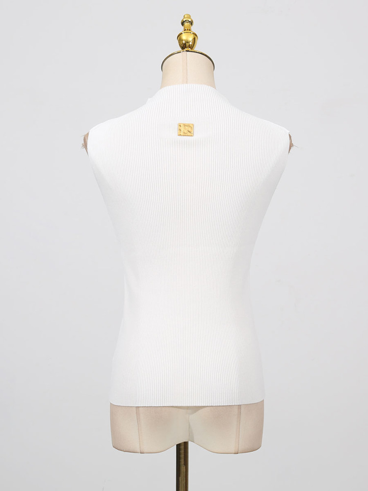 TWOTWINSTYLE Solid Sleeveless Hollow Out Knitting T-shirts