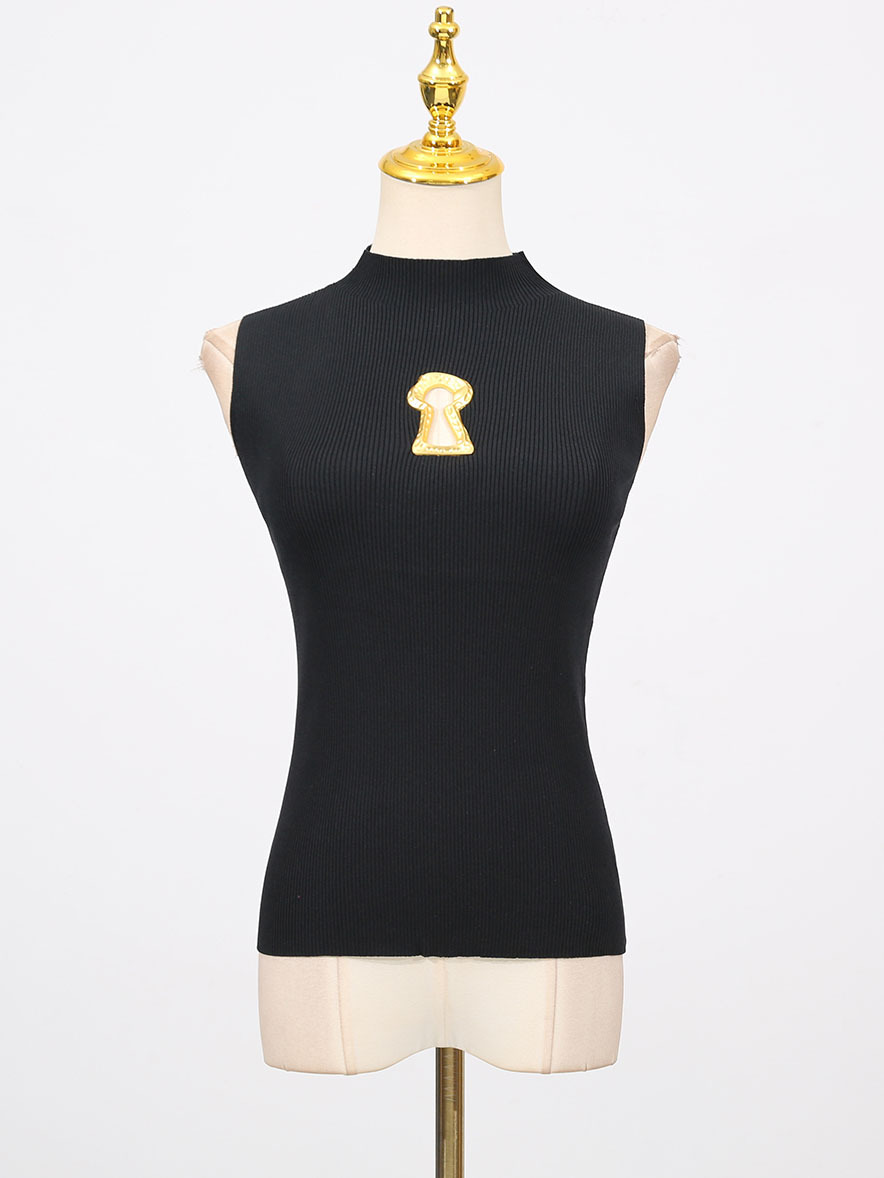 TWOTWINSTYLE Solid Sleeveless Hollow Out Knitting T-shirts