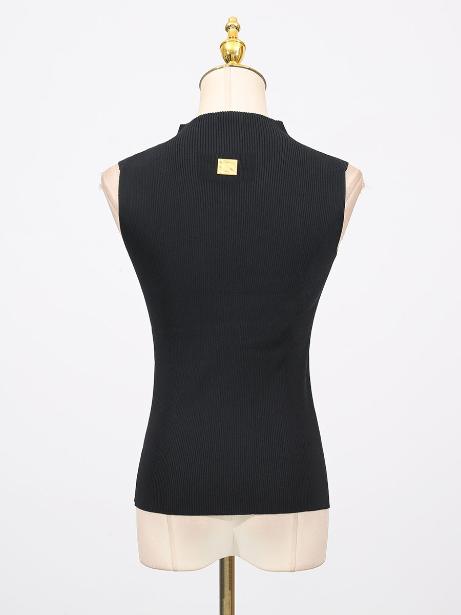 TWOTWINSTYLE Solid Sleeveless Hollow Out Knitting T-shirts
