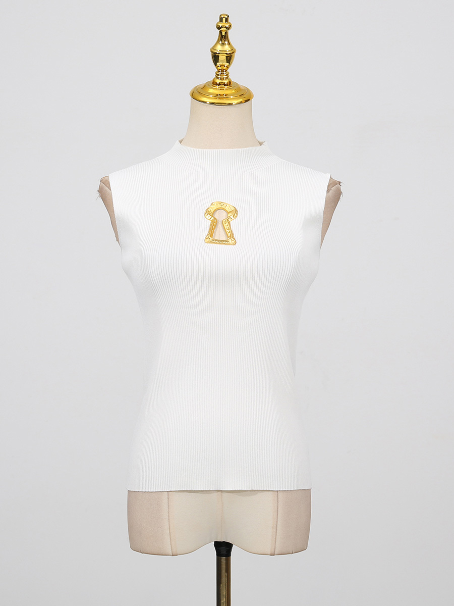TWOTWINSTYLE Solid Sleeveless Hollow Out Knitting T-shirts