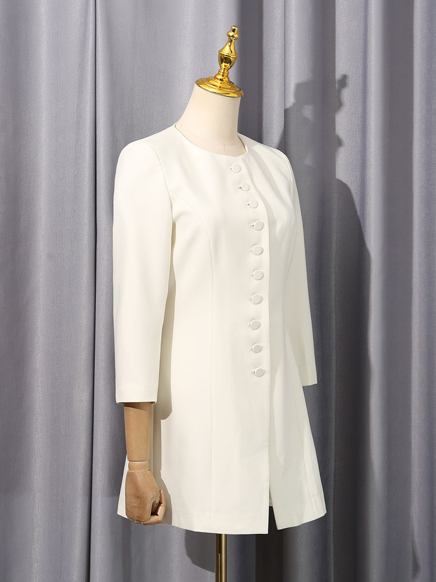 TWOTWINSTYLE Solid Patchwork Buttons Round Neck Jacket