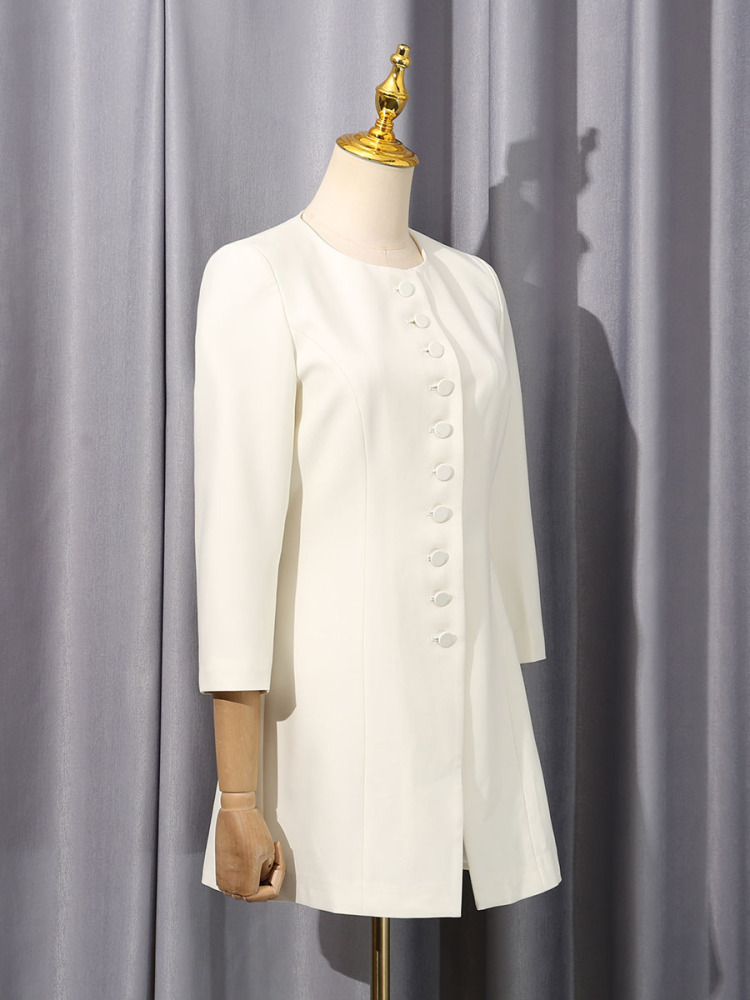 TWOTWINSTYLE Solid Patchwork Buttons Round Neck Jacket