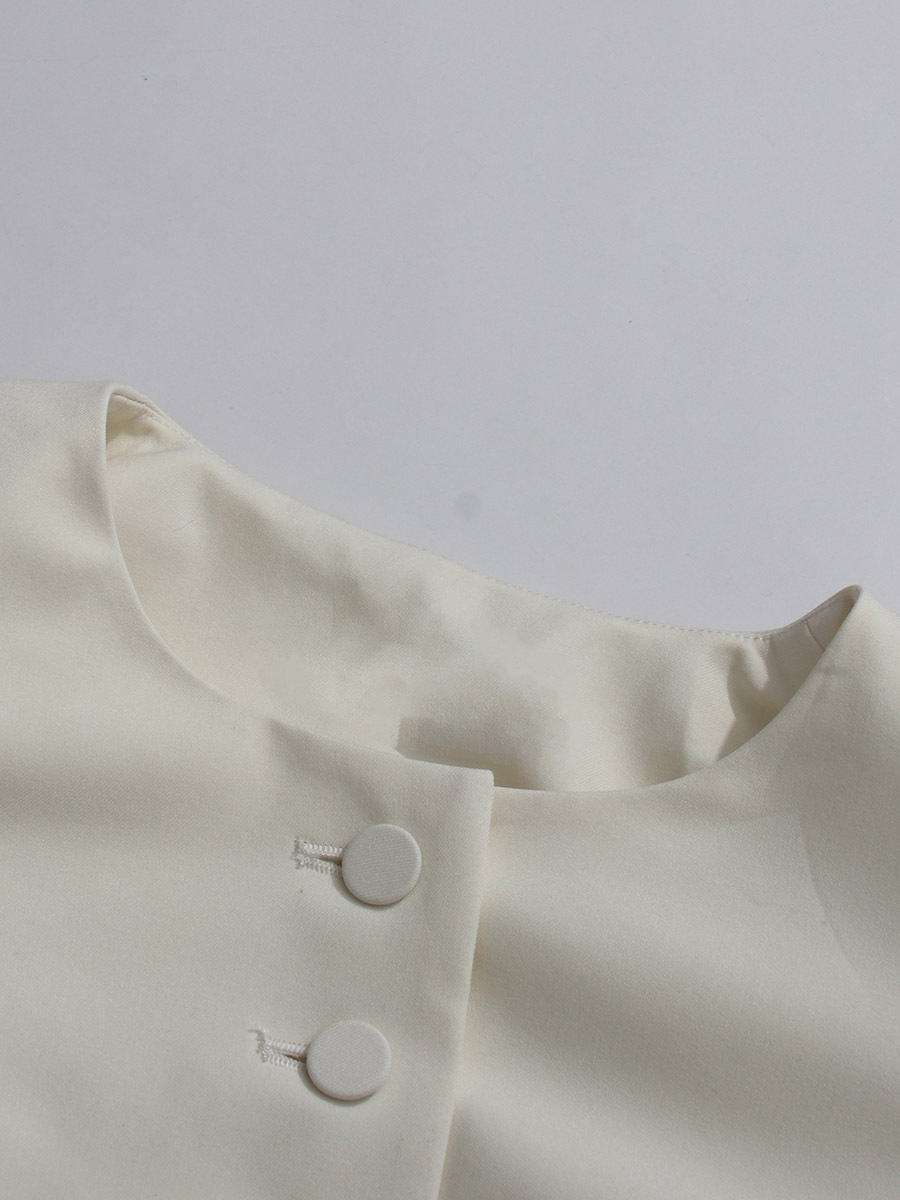 TWOTWINSTYLE Solid Patchwork Buttons Round Neck Jacket