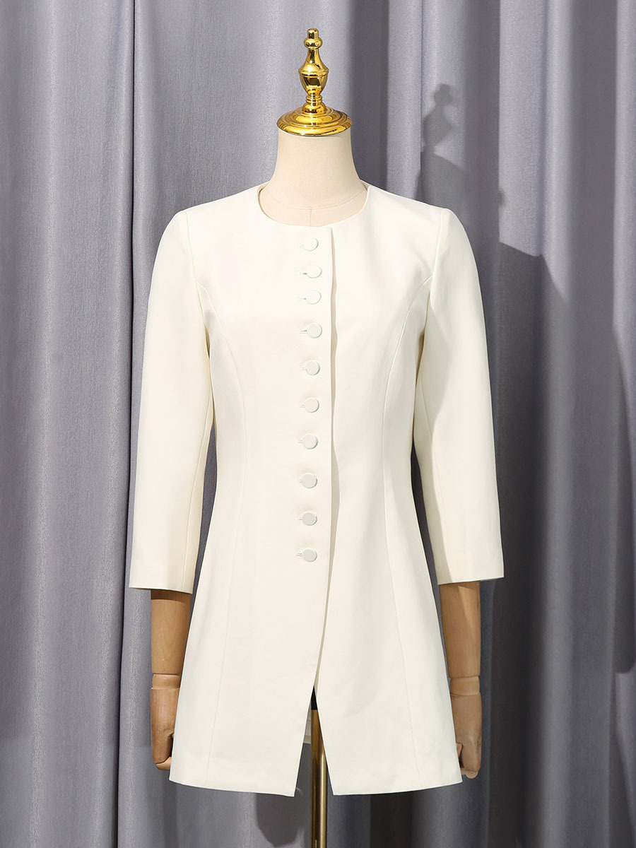 TWOTWINSTYLE Solid Patchwork Buttons Round Neck Jacket