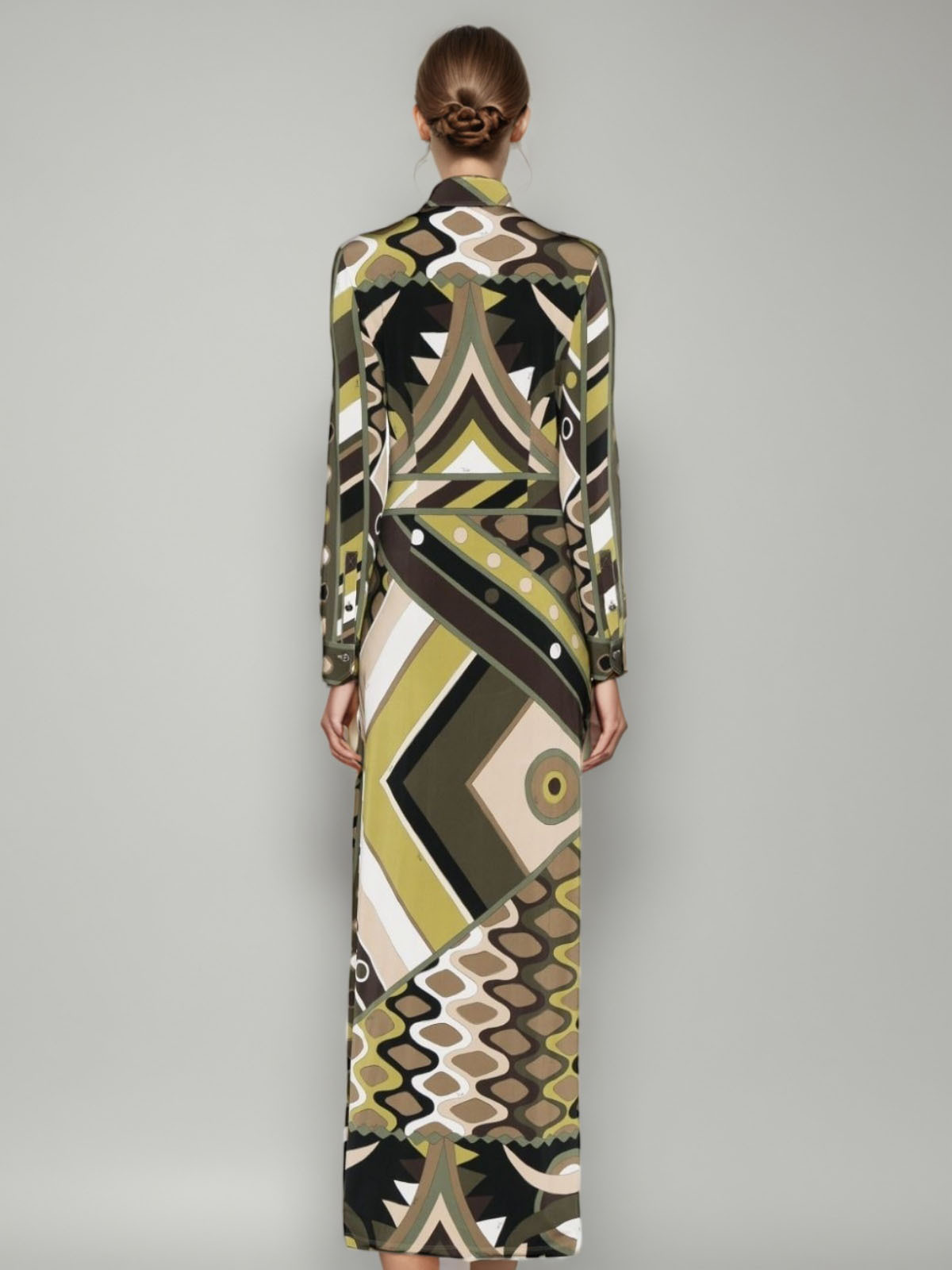 TWOTWINSTYLE Print Lapel Long Sleeve Chic Long Dress