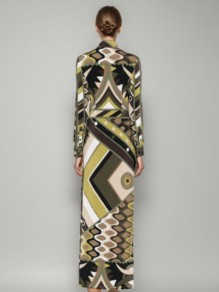 TWOTWINSTYLE Print Lapel Long Sleeve Chic Long Dress