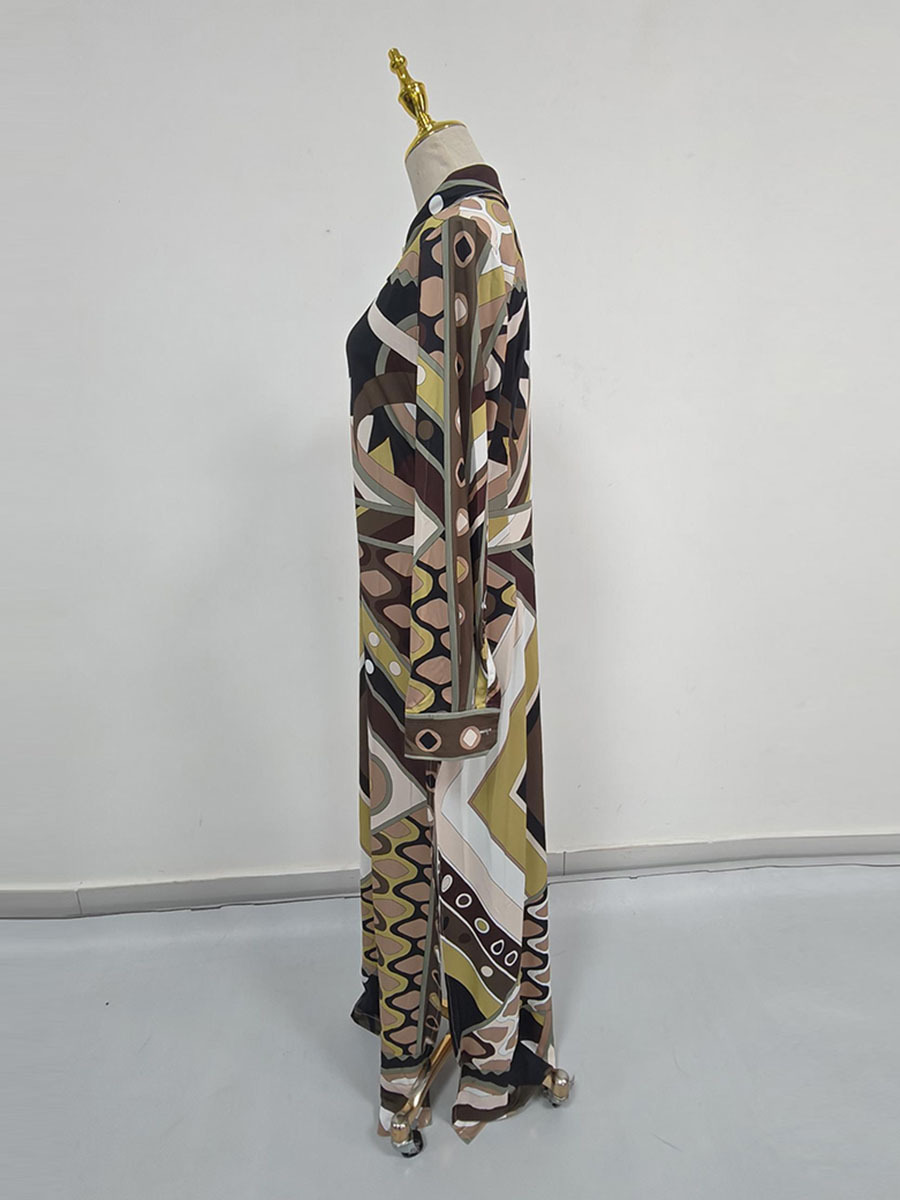 TWOTWINSTYLE Print Lapel Long Sleeve Chic Long Dress