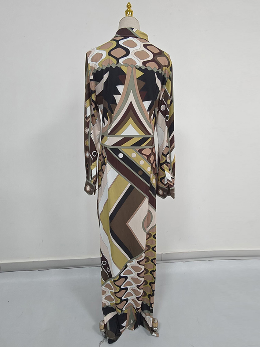TWOTWINSTYLE Print Lapel Long Sleeve Chic Long Dress