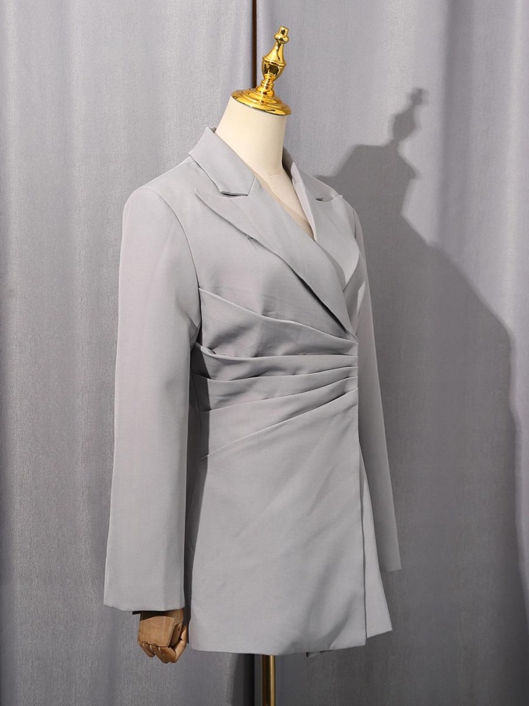 TWOTWINSTYLE Solid Ruched Lapel Casual Jacket