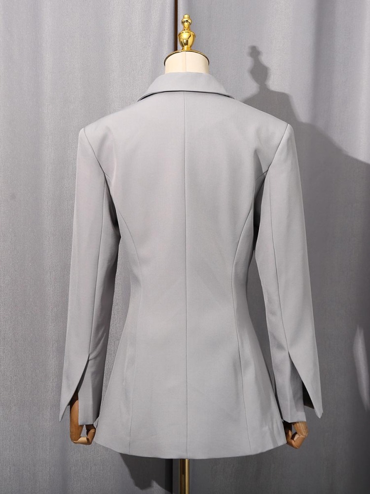 TWOTWINSTYLE Solid Ruched Lapel Casual Jacket