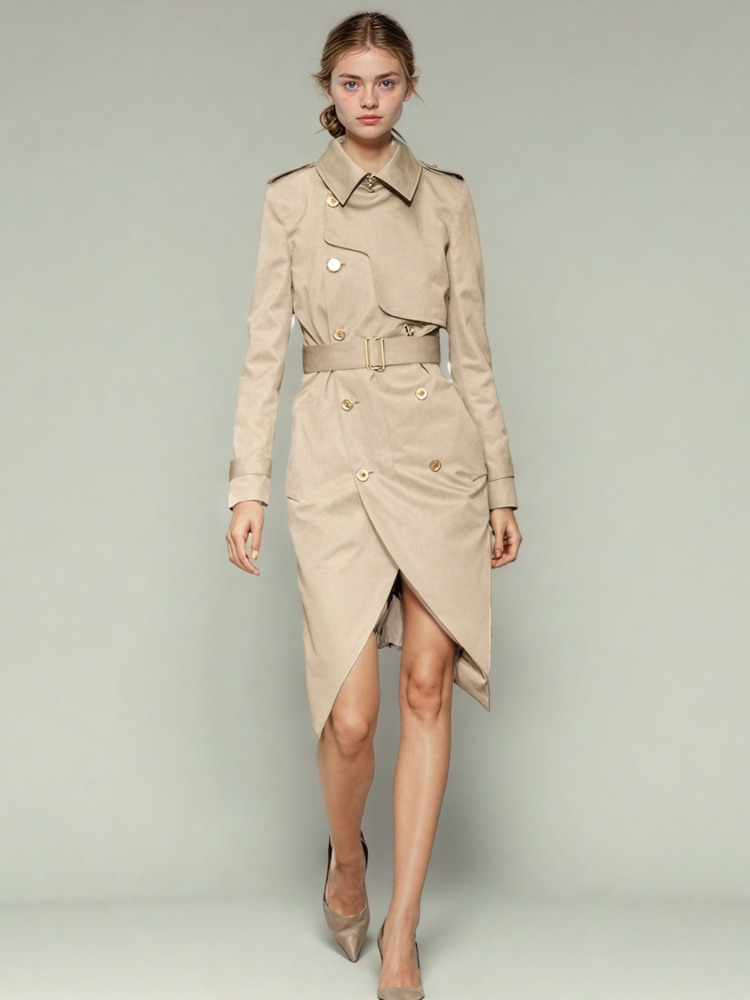 TWOTWINSTYLE Chic Patchwork Belt Solid Jacket