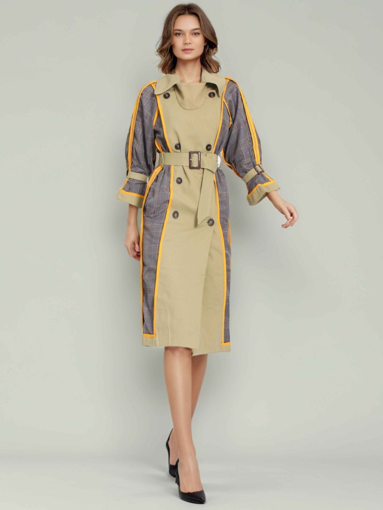 TWOTWINSTYLE Hit Color Chic Patchwork Belt Lapel Jacket