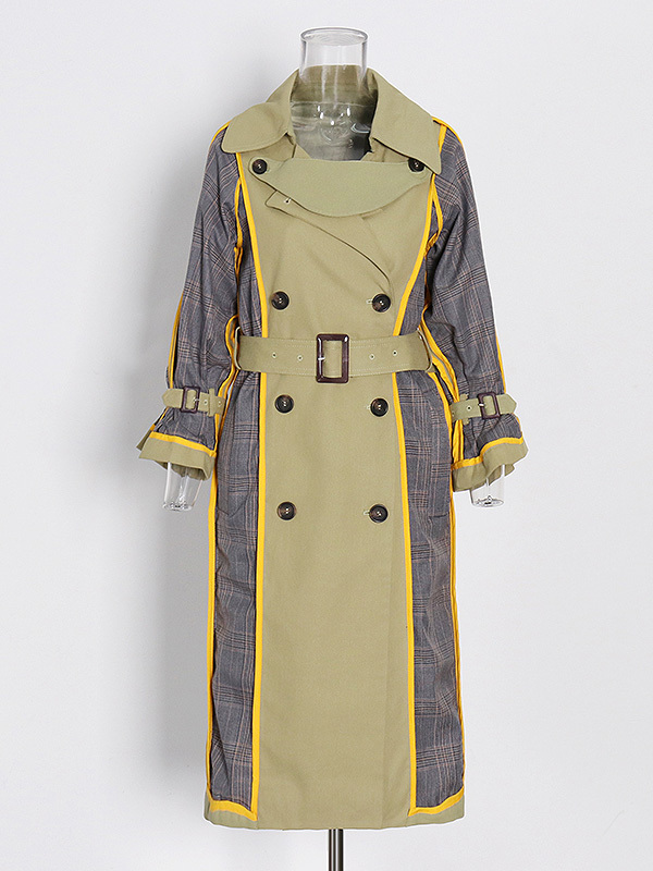 TWOTWINSTYLE Hit Color Chic Patchwork Belt Lapel Jacket