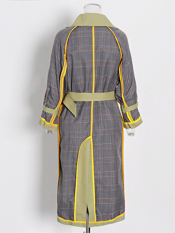 TWOTWINSTYLE Hit Color Chic Patchwork Belt Lapel Jacket
