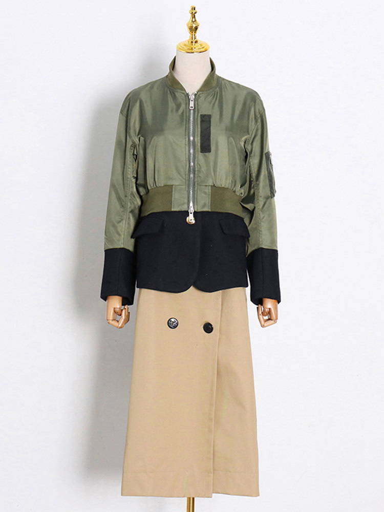 TWOTWINSTYLE Hit Color Chic Stand Collar Jacket