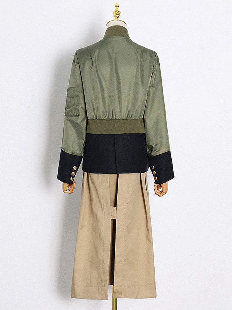 TWOTWINSTYLE Hit Color Chic Stand Collar Jacket