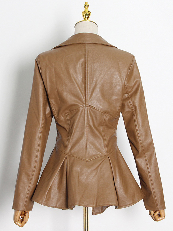TWOTWINSTYLE PU Leather Solid V-neck Lapel Chic Jacket