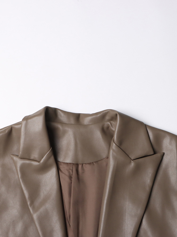 TWOTWINSTYLE Solid PU Leather Lapel Vest Jacket
