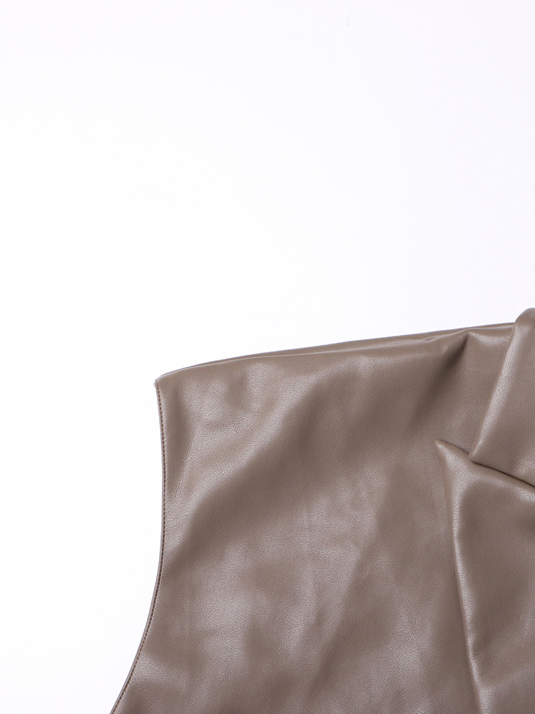 TWOTWINSTYLE Solid PU Leather Lapel Vest Jacket