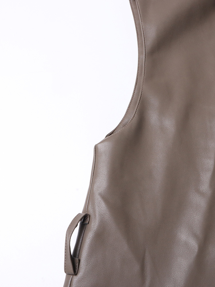 TWOTWINSTYLE Solid PU Leather Lapel Vest Jacket