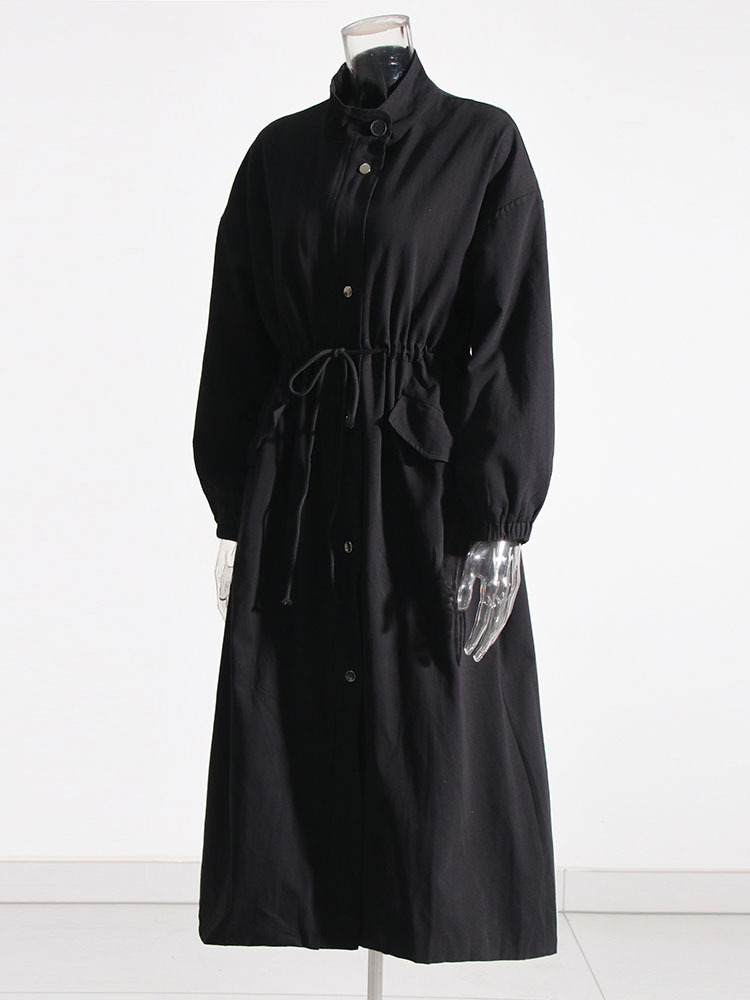TWOTWINSTYLE Solid Stand Collar Patchwork Lace Up Jacket