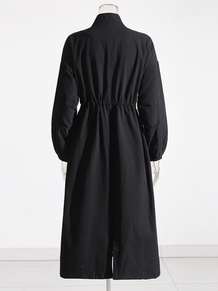 TWOTWINSTYLE Solid Stand Collar Patchwork Lace Up Jacket
