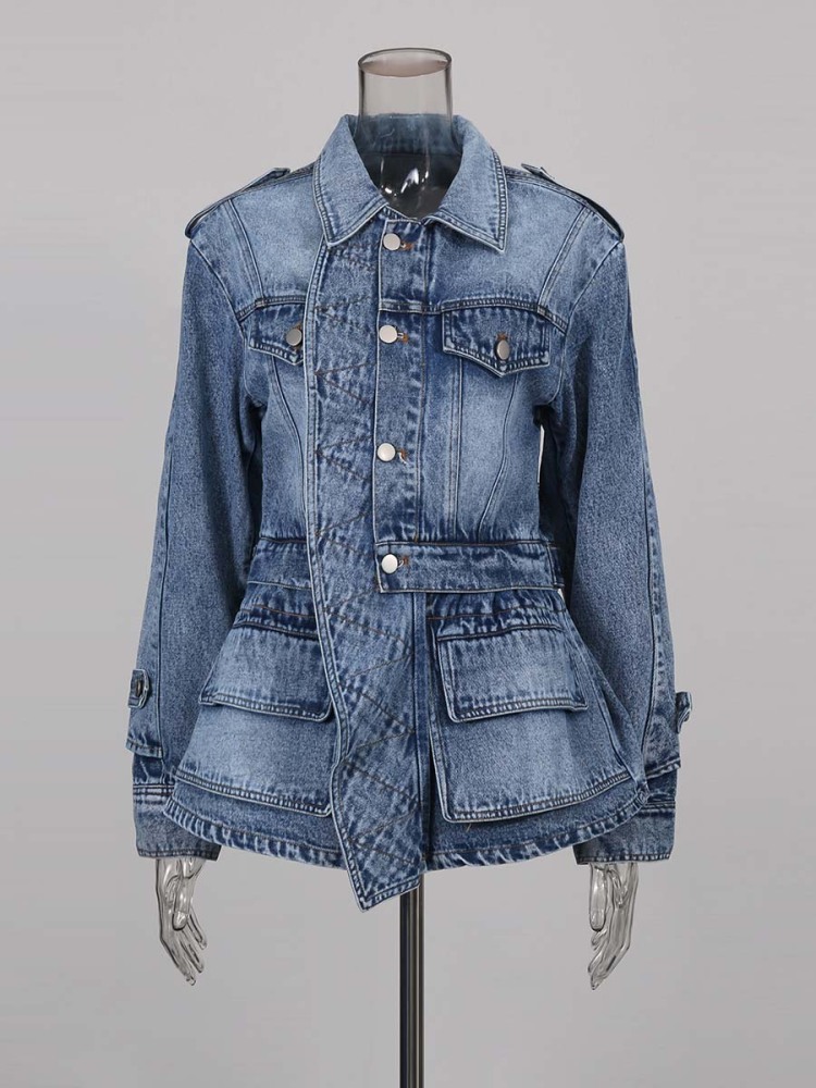 TWOTWINSTYLE Denim Chic Solid Lapel Jacket
